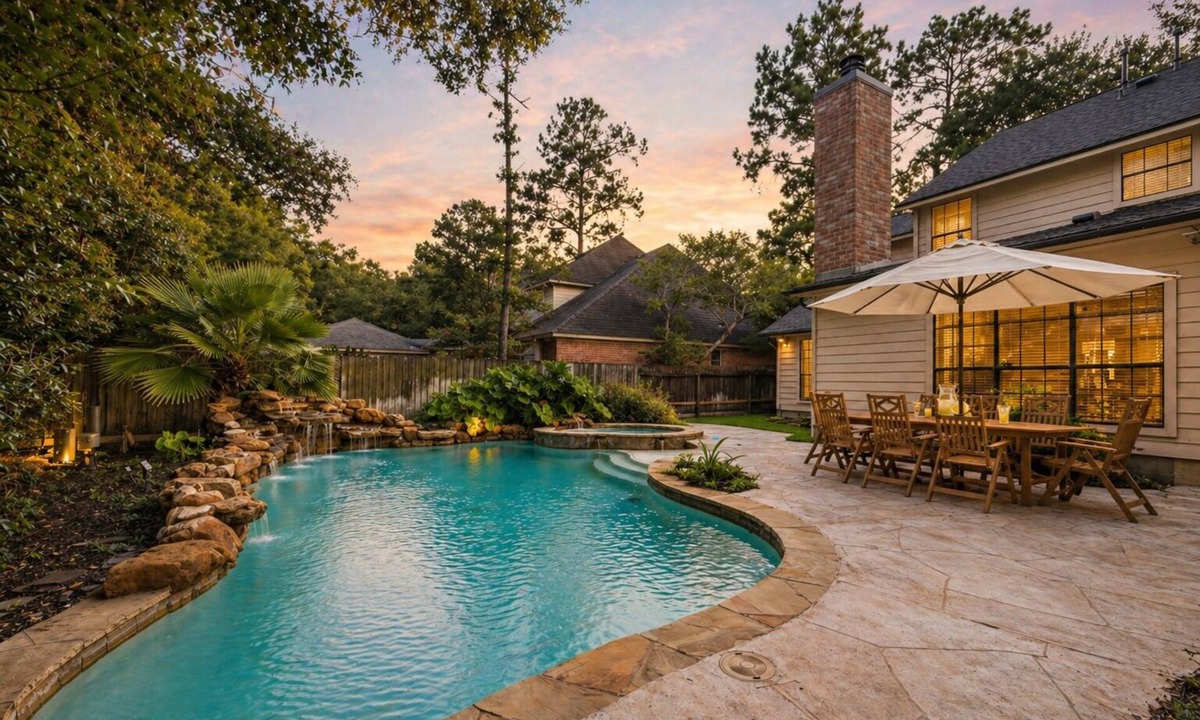 Panther Creek House | Luxury Woodlands Home w Pool, Spa & ample TV Room. Best location & Fun for all!