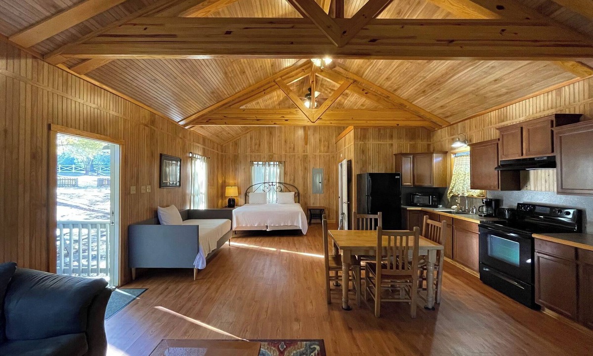 Zwolle Cabin | Relaxing Cabin with Full Kitchen, Vaulted Ceilings & PondView Porch