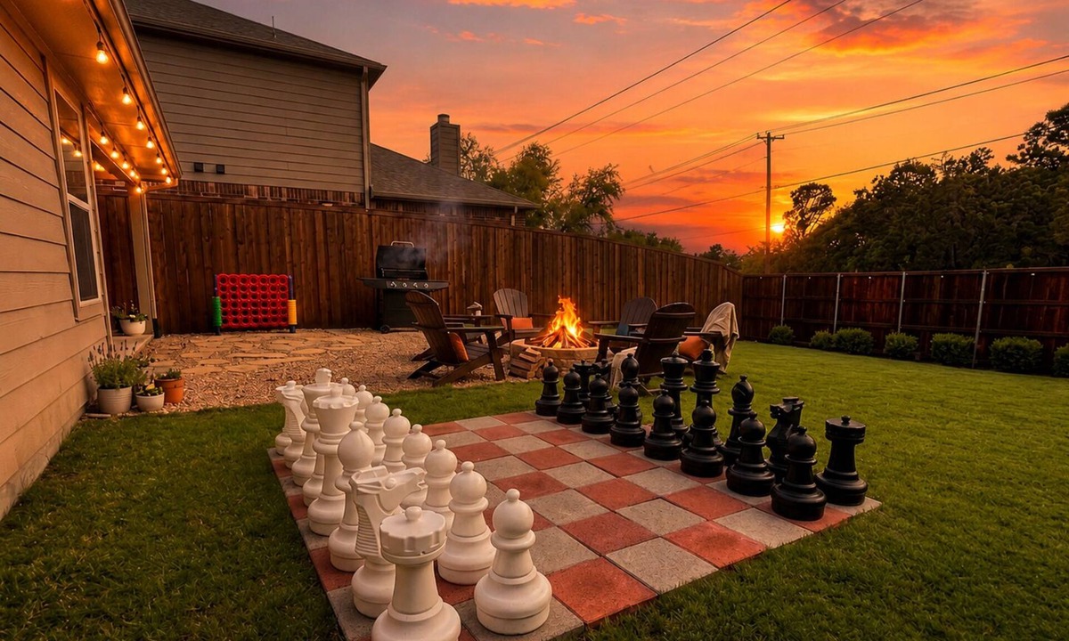 Cross Roads House | Spacious Backyard Fire Pit Near PGA Frisco, Universal Kids & Wedding Venues