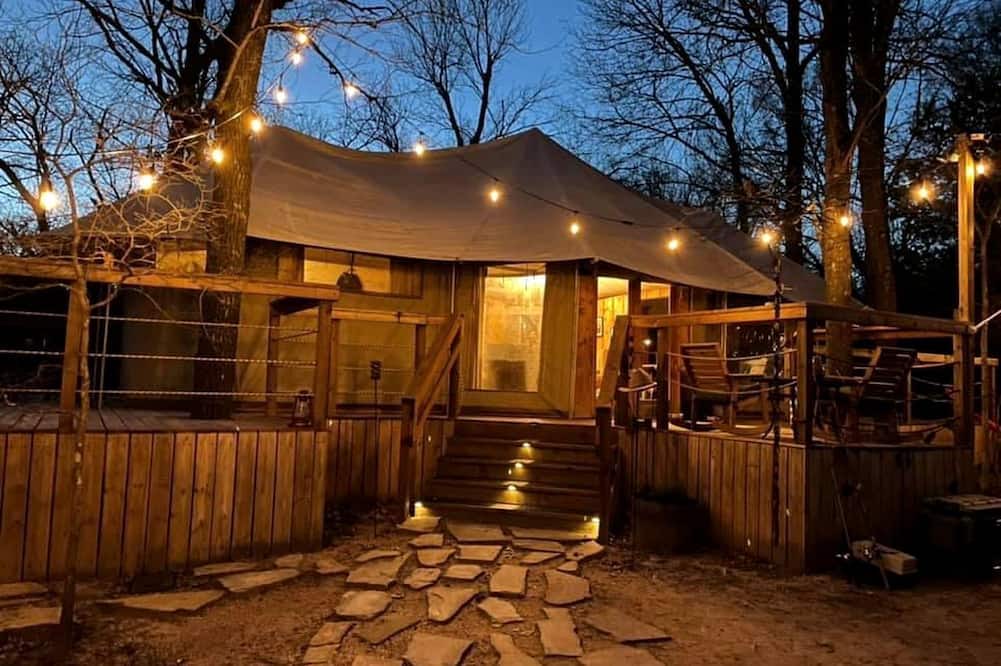 Dennis RV Rental | Unique Four-Person Luxury Tent with a Waterfall near Fort Worth, Texas
