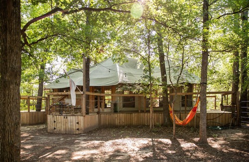 Dennis Cabin | Luxury African Tent W/A/C, Waterfall, 300 acre ranch on the Brazos River! "Amazing"- FW Mag Tubing!