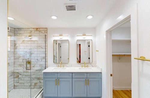 Oak Cliff House | Master bedroom with private bathroom