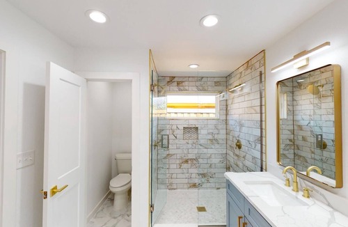 Oak Cliff House | Master bedroom with private bathroom