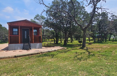 Silver Creek Village Cabin | Rustic one room cabin overlooks Lake Buchanan near Reveille Ranch and Spider Mtn