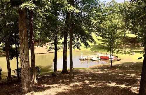 Zwolle Cabin | Spacious Waterfront Cabin with Stocked Pond Views & Resort Amenities near Zwolle, Louisiana