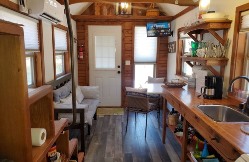 Garfield House | Tiny Cabin-Lakefront Perfect Escape for 1 or 2 Guests; King Size Bed in Loft.