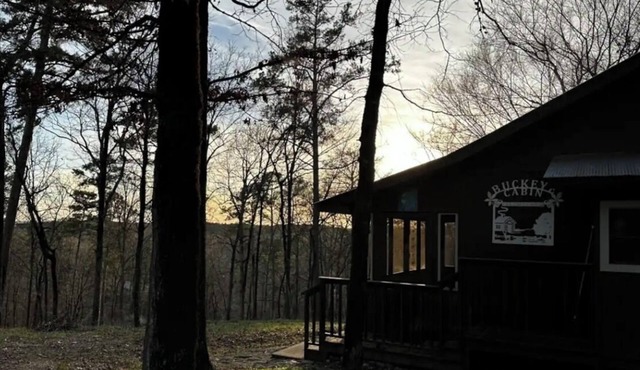 Buckeye cabin is nestled in the woods with access to the Little Missouri River.
