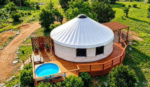 Luxury Hill Country Yurt Pool, Views, Coffee Bar