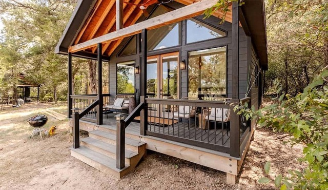 Modern Farmstay Cabin with Friendly Animals, Pond Views & Nature Trails Near Cedar Creek, Texas