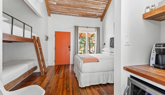 Room with One Queen and Two Twin Beds, Private Patio with Creek View